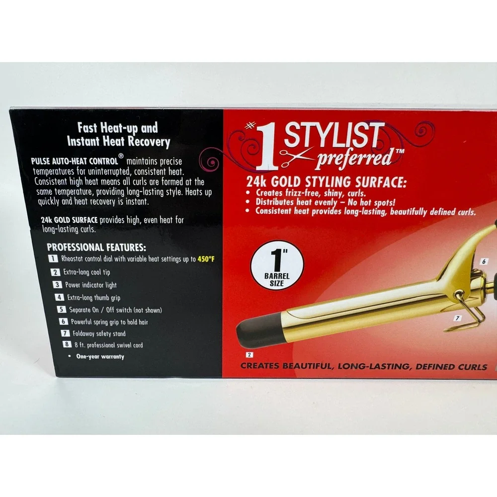 Hot Shot Tools Helen of Troy 1 inch 24k Gold Salon Curling Iron 450F Gold Black